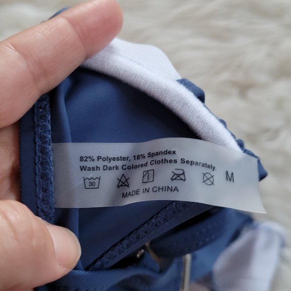 Two Piece Twist Simons Bikini Swimsuit Dark Blue Feather Print Spaghetti Strap M - Picture 12 of 12